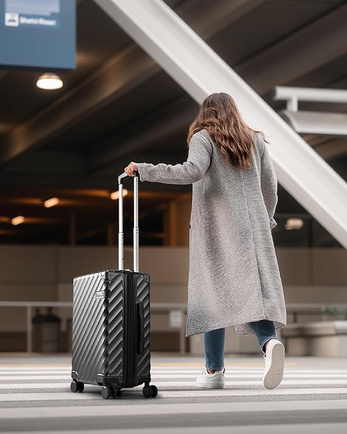 LUGGEX Carry On Luggage for Airplanes, KVC Polycarbonate Hard Shell Suitcase for Travelling (EX-Core, Charcoal Metallic, 21 Inch, 48L)