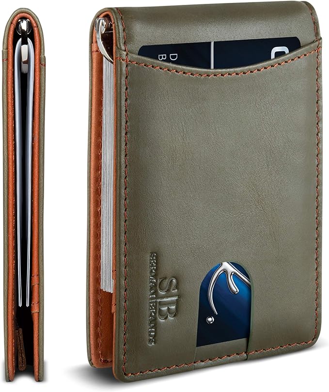 SERMAN BRANDS RFID Blocking Slim Bifold Genuine Leather Minimalist Front Pocket Wallets for Men with Money Clip Thin Gift