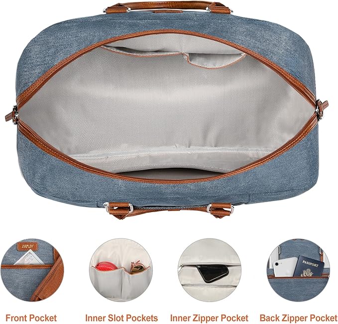 Weekender Bag for Women, Large Overnight Bag Canvas Travel Duffel Bag Carry On Tote with Shoe Compartment 21" 3Pcs Set