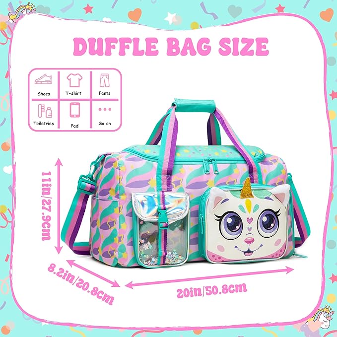 Kids Duffle Bag Girls Travel Bag for Kids Overnight Bag for Girls Dance Bag for Girls Weekender Bag Gym Bag with Shoe Compartment