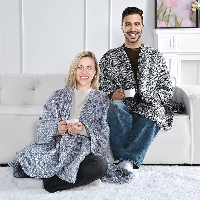 JOOJA Wearable Blanket Super Soft Feather Yarn Blanket Shawl with Pockets Fuzzy Throw Blanket TV Blanket for Adults Teens