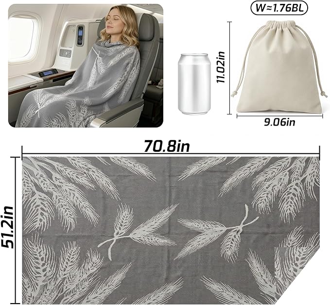 Travel Blanket Airplane - Ultra Soft & Lightweight Knit Design Compact Airplane Blanket,53x72 Inch,Stylish Travel Shawl Wraps for Flights,Office,Home Use,Travel Essentials & Gifts