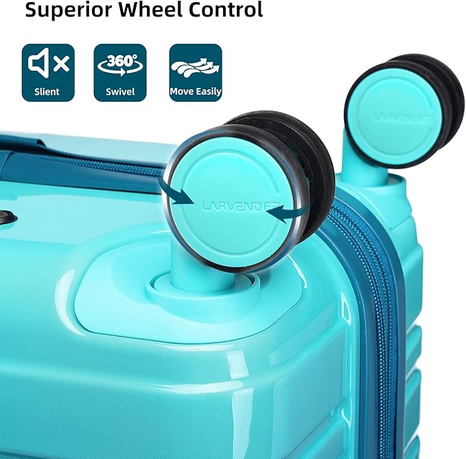 LARVENDER Carry on Luggage 22x14x9 Airline Approved Hardshell Suitcase with Wheels TSA Lock, PC+ABS Lightweight Suitcase Set for Women with Travel Backpack, Ocean Breeze, 3 Piece Set