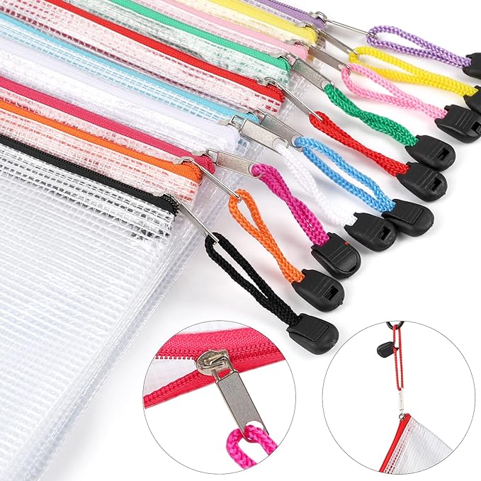 EOOUT 36pcs Mesh Zipper Pouch Bags A4 Size Board Game Storage Plastic 11 Colors Letter Size Puzzle Organizer and Office Supplies