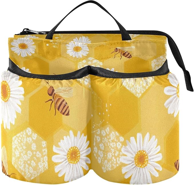 Luggage Cup Holder for Suitcases Free Hands Travel Cup Holder Portable Suitcase Cup Drink Holder Luggage Cup Caddy Bag Carrier Yellow Beeswax Bee Daisy01