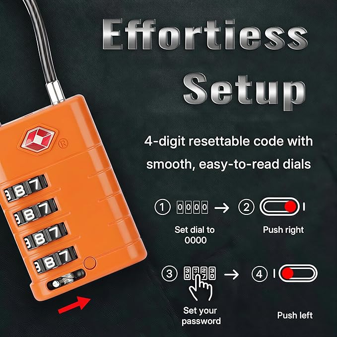 ANVIL TSA Approved Luggage Locks with Search Alert Indicator, 4-Digit Combination Suitcase Lock, Advanced TSA008 Core Heavy Duty Anti-Theft Travel Lock for Double Zippers, Backpacks (3, Orange)
