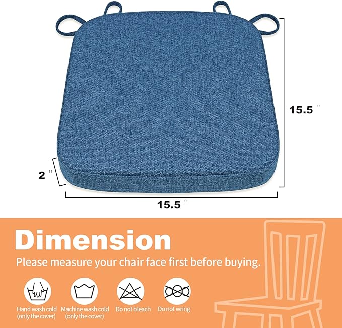 SINOSSO Memory Foam Chair Cushion for Folding Chair 1 Pcs, Thickened 2" Square Kitchen Chair Pad with Ties, Indoor Non-Slip Dining Chair Seat Cushion