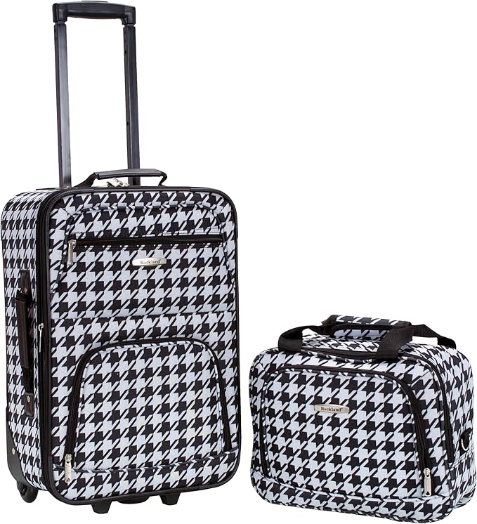 Rockland Fashion Softside Upright Luggage Set, Expandable, Kensington, Black and White, 2-Piece(14/19)