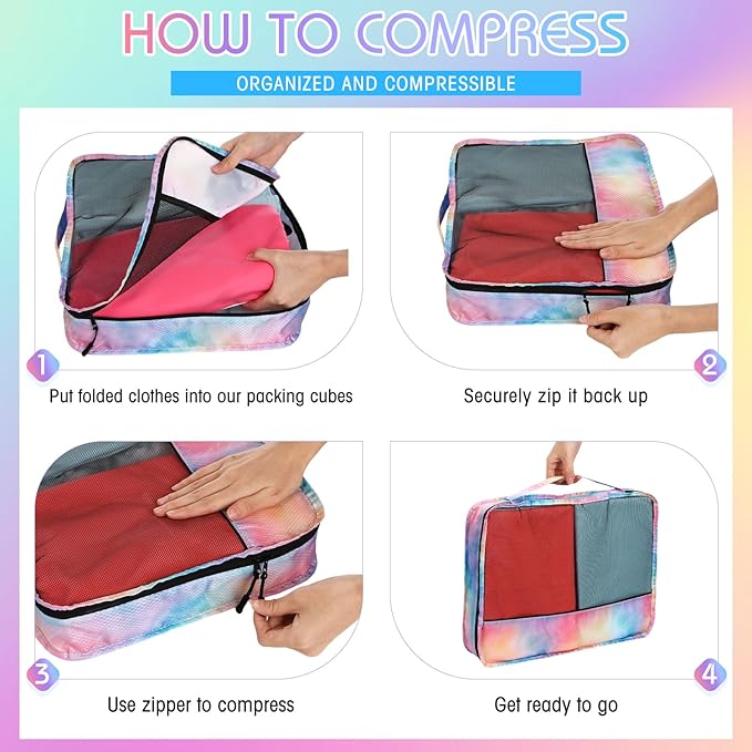 5 Pcs Packing Cubes for Suitcase Large Travel Cubes Carry on Luggage Organizer Bags for Clothes Accessories(S,Watercolor)