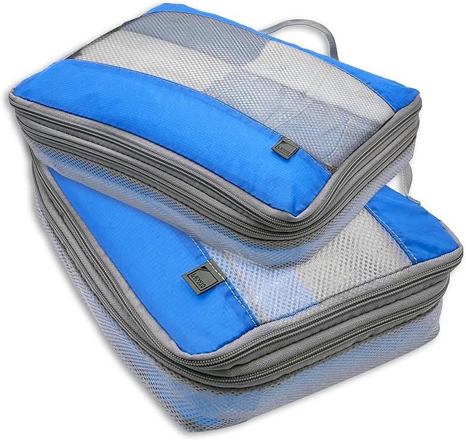 Lewis N. Clark ElectroLight Expandable Compression-Packing Cube + Travel Organizer for Luggage, Suitcase or Carry On with Smart Design Grab Handle & Breathable Mesh, 2-Pack (1 Med, 1 Lrg), Dark Blue