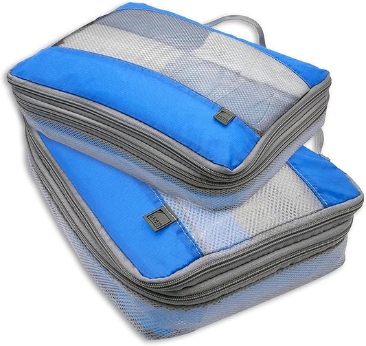 Lewis N. Clark ElectroLight Expandable Compression-Packing Cube + Travel Organizer for Luggage, Suitcase or Carry On with Smart Design Grab Handle & Breathable Mesh, 2-Pack (1 Med, 1 Lrg), Dark Blue