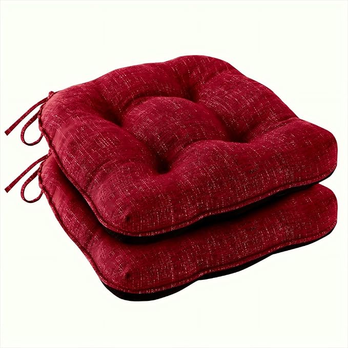 Chair Cushions for Dining Chairs Set of 2, Red Kitchen Chair Cushions, Chair Pads with Ties and Non Slip Backing, Christmas Room Decor, Tufted Memory Foam Seat Cushion 2 Pack, 15.5"x15.5"x4"