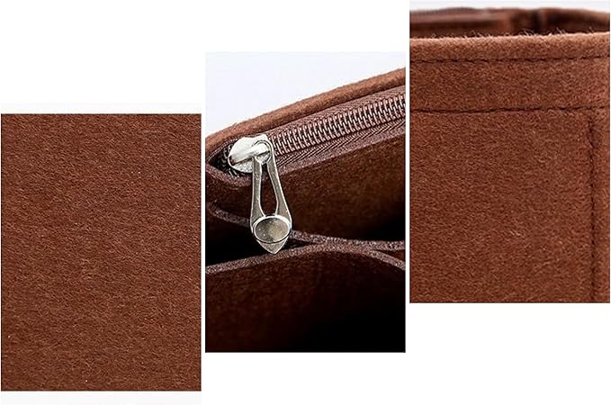 Felt Purse Organizer with Zipped, Bag Organiser Insert for Women,Perfect for carrycall Neverfull Tote (Coffee, large)