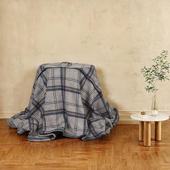 forestfish Wearable Blanket Compact Pillow 2-in-1, Lap Blanket Poncho with Button Plaid Throw Cushion for Home Office Sofa
