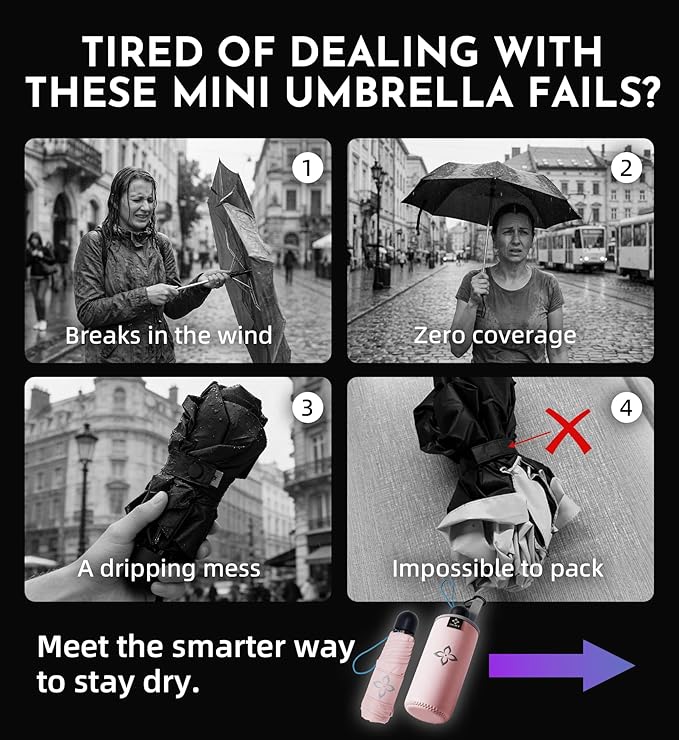 Mini Travel Umbrella for Rain - 43" Large Coverage Small Compact Umbrella, Reinforced Strong Frame, Lightweight Portable Parasol with UPF 100+ UV Protection, Gifts for Adults, Seniors & Students