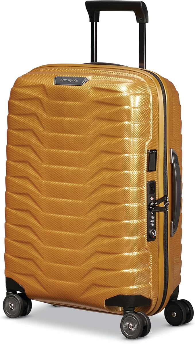 Samsonite Proxis Global Carry-On Hardside Luggage with Dual Spinner Wheels, Airline Approved - Innovative Roxkin™ Lightweight Shell With Ultimate Durability- TSA Lock, Telescopic Handle - Honey Gold