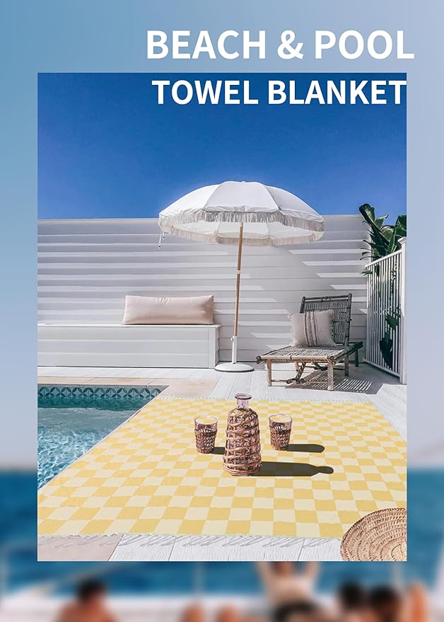 Antfuny Giant Beach Towel Blanket Autumn Outing Stuff for Women & Men Road Trip Camping Gear Ship Cruise Gear Must Haves Yard Mat Large L Yellow Plain Pattern Airplane Accessories Travel Gadgets