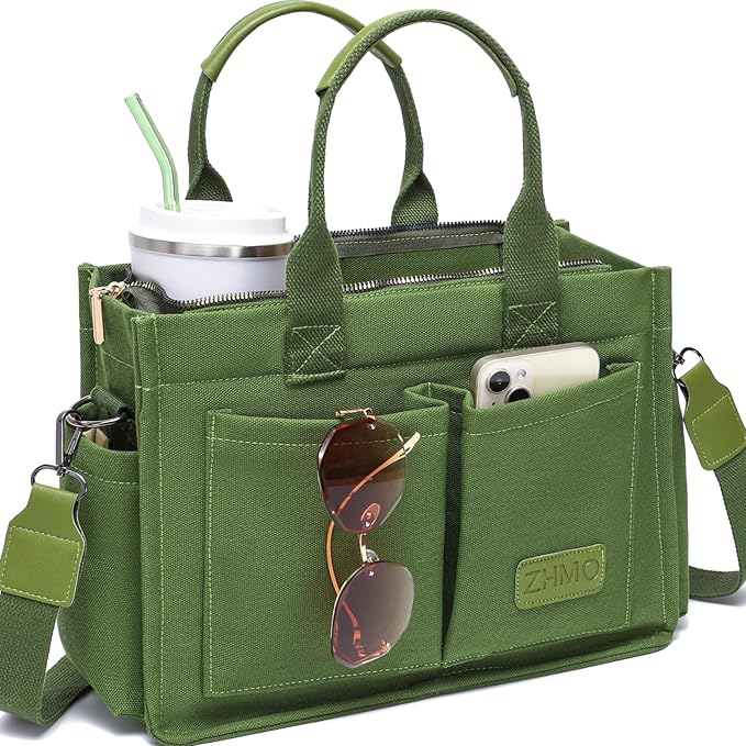 ZHMO Canvas Tote Bag for Women,Women's Bags Crossbody Bags Work Laptop Tote Bag Large Handbags Purse for Travel Nurse Teacher
