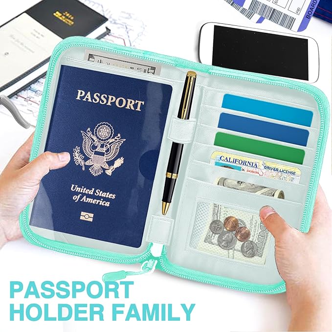 Passport Holder for Travel, Women Rfid Blocking Passport Wallet, Travel Essentials Premium Wallets, Waterproof Passport Holders Bag for Men Traveling, Travel Document Organizer Credit Cards Case