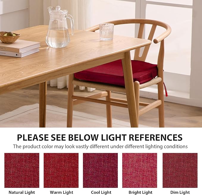 Chair Cushions for Dining Chairs, 2" Thick Seat Cushions for Kitchen Chairs, D-Shaped Chair Pads with Washable Cover, Ties and Non Slip Backing, 17'' x 16'', Set of 2, Red
