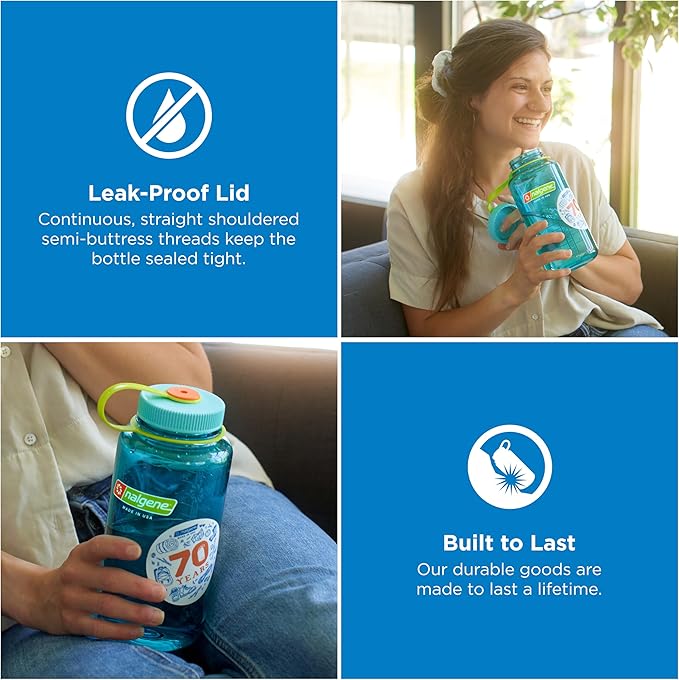 Nalgene 32 oz Wide Mouth Water Bottle | BPA-Free, Durable & Leak Proof, Lightweight Bottle for Hiking & Gym, Work & Travel
