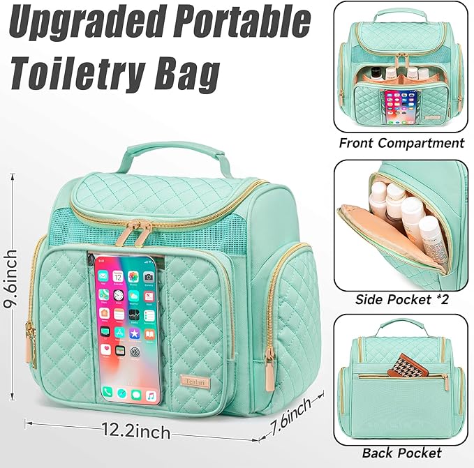 Large Toiletry Bag for Women Men,Bathroom Bag,Water Resistant Shower Bag,Makeup Bag,Portable Shower Caddy for College Dorm,Hanging Travel Toiletry Bag with Transparent Waterproof Phone Pocket