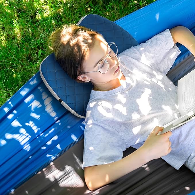 Camping Pillow with Removable Cover- Inflatable Pillow - Travel Pillows for Backpacking & Airplane, Lumbar Support Blow Up Pillow Washable Pillowcase, Compressible Pillow (Pacific Blue (With Cover))
