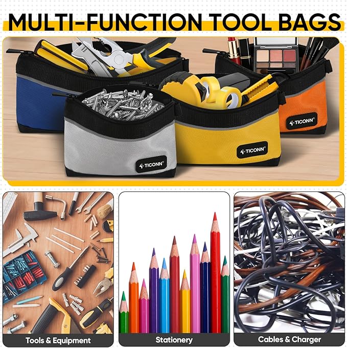TICONN Tool Pouches with Zipper, 1680D Oxford Small Tool Bags, Waterproof Utility Bag Zipper Pouch for Tool Organizers and Storage (9 Pack Combo)