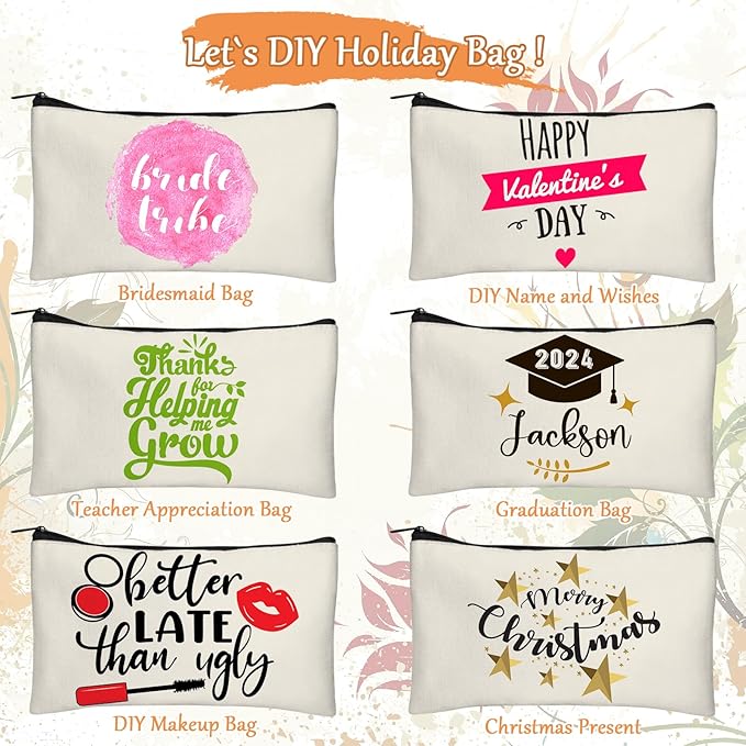Legigo Blank Canvas Bag Zipper Pouch Makeup Bags Bulk - Multi-Purpose Canvas Pencil Pouch with Sturdy Zipper, Cosmetic Bag Travel Toiletry Bag for DIY Craft Projects, Storage (8.3 x 5 inches)