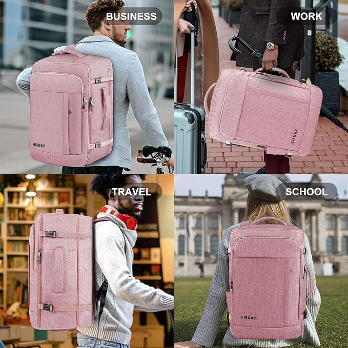 Carry On Backpack, 55L Extra Large Travel Backpack for Men & Women, Expandable Big Capacity For Airplanes, Travel Gifts for Men Women, Fits 18.4 Inch Laptop, Luggage Suitcase Daypack Bag, Pink