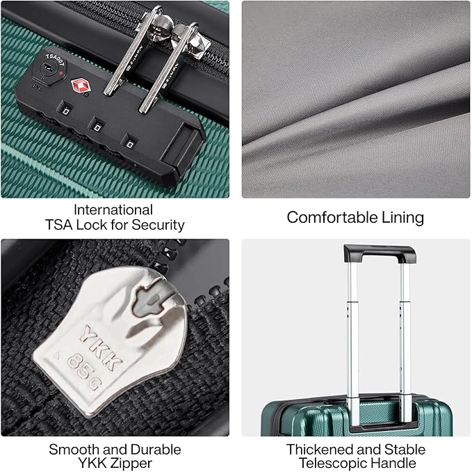 Hanke 24 Inch Luggage Suitcases With Spinner Wheels Lightweight PC Hard Shell Rolling Suitcase With Travel Lock,Checked-Medium 24-Inch(Blackish Green)