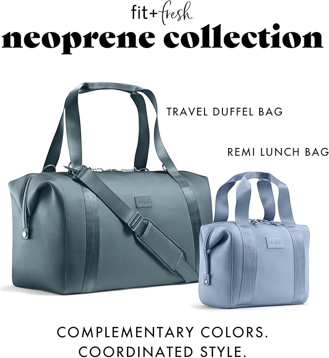 Fit & Fresh Neoprene Weekender Bag for Women – Carry-On Friendly Travel Duffel with Expandable Sides, Trolley Sleeve & Pockets – Lightweight, Water-Resistant Overnight Bag for Weekend Trips + Gym
