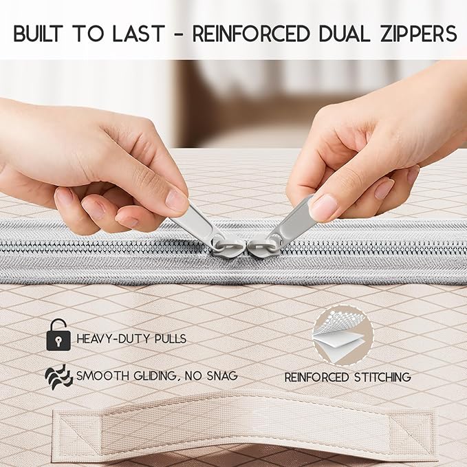 Compression Storage Bags for Comforters - 4 Pack Long Large 100L Compression Bags, 3-Layer Washable Ultra Space Saving Self Comforter Storage Bag for Blankets, Sheets, Clothes, Beige