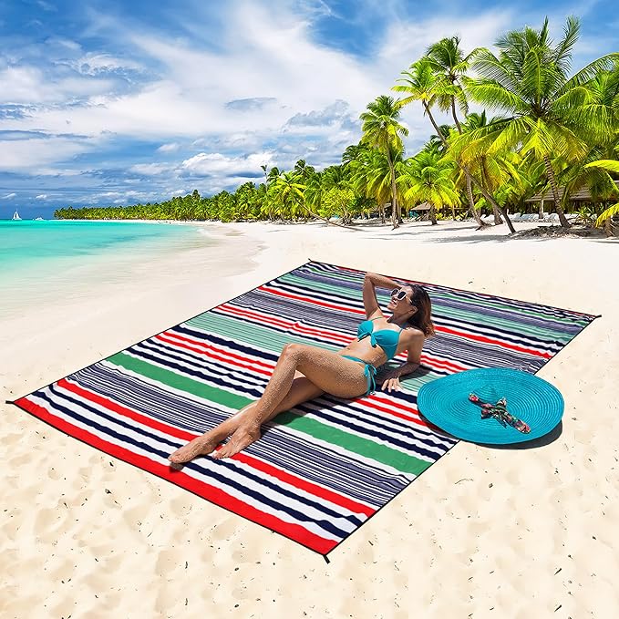 AISPARKY Pocket Beach Blanket Waterproof Sandproof Compact Picnic Mat with Sand Remover, Portable Outdoor Mat for Camping Hiking Travel Festival