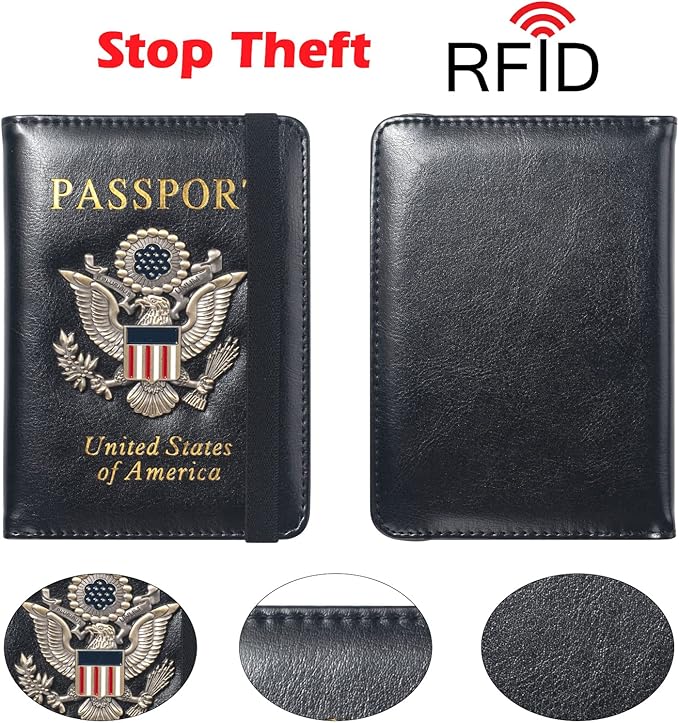Premium Passport Holder for Travel, RFID Blocking Passport Cover Slim, Durable & Travel-Friendly, Passport Wallet Keep Your Documents Safe & Organized (Black)