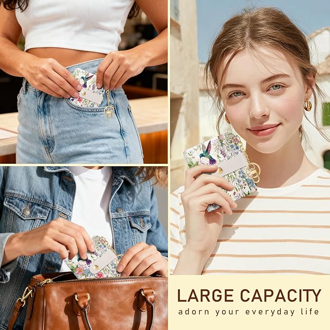 Jogjam Hummingbird Bird Rfid Women Wallet, Small Slim Thin Compact Credit Card Wallet, PU Leather Bifold Cash Wallet, Zipper Coin Pocket ID Window, Female Ladies Girl Gifts