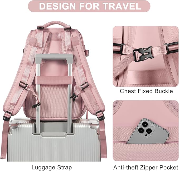 Travel Backpack for Women Airline Approved Carry on Backpack for Airplanes Mochila De Viaje Personal Item Travel Bag Spirit Airlines Personal Item Bag 18x14x8 Backpack for Traveling on Airplane Pink