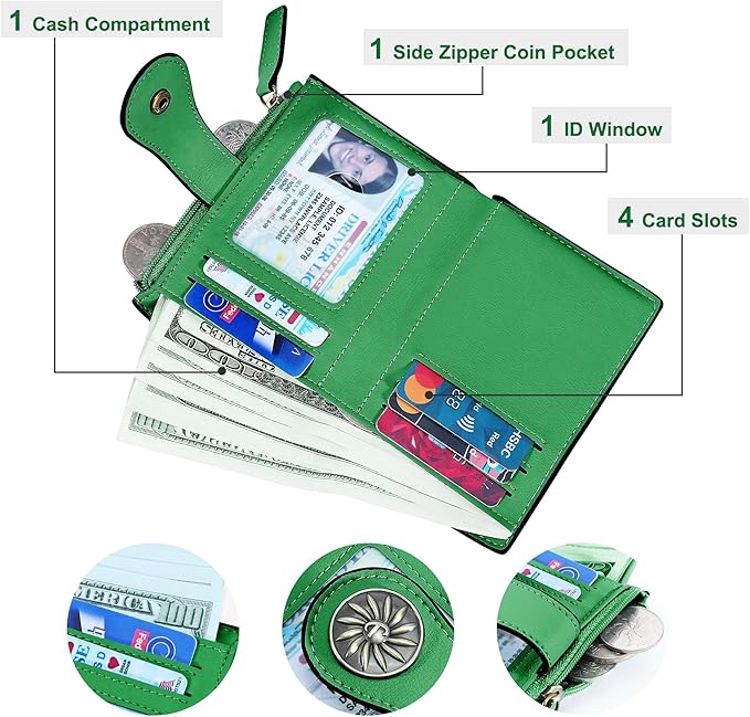 Tipmile Small Wallet for Women Bifold RFID Blocking Card Holder Leather Wallets with Zipper Coin Pocket
