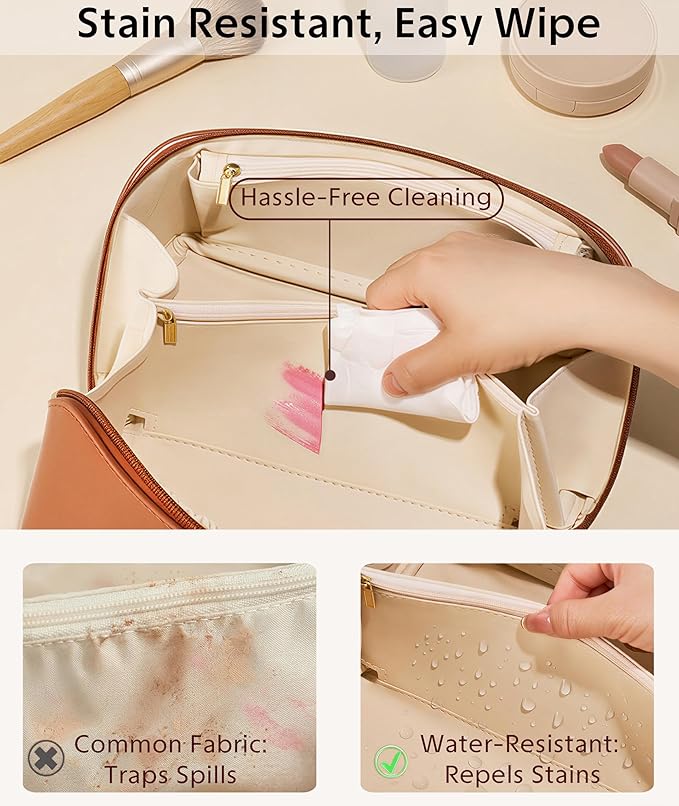 Large Capacity Travel Cosmetic Bag - Portable Makeup Bags for Women Waterproof PU Leather Checkered Makeup Organizer Bag with Dividers and Handle,Toiletry Bag for Cosmetics