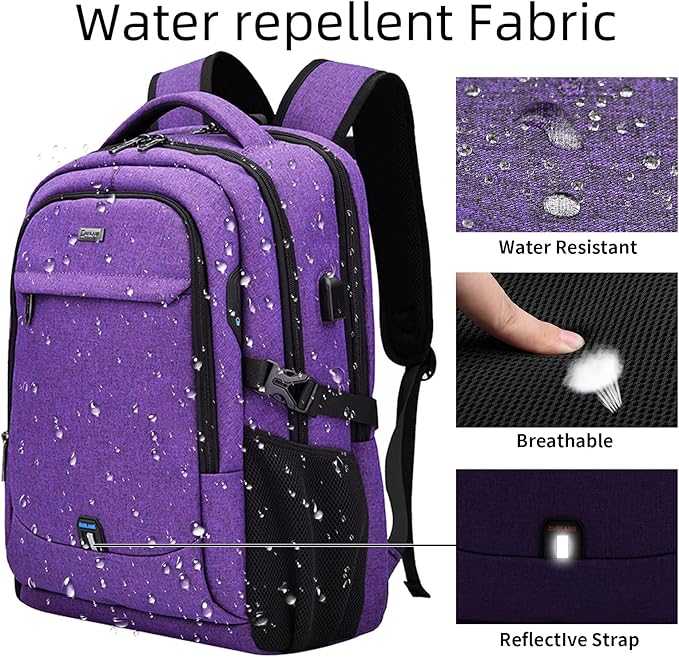 DUSLANG 17 Inch Laptop Backpack for Travel Water Resistant College Backpack for Women Laptop Bag with USB Charging Port Work Backpack,Purple