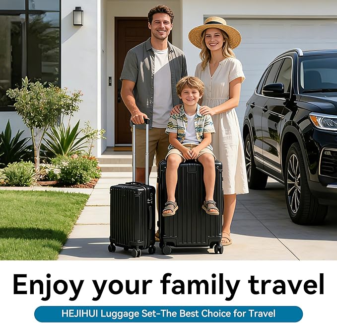 Carry On Luggage with Spinner Wheels,PC Hard Shell Suitcase with USB Port,Lightweight Travel Luggage Airline Approved for Men Women,Black,3-Piece Set (14/20/24)