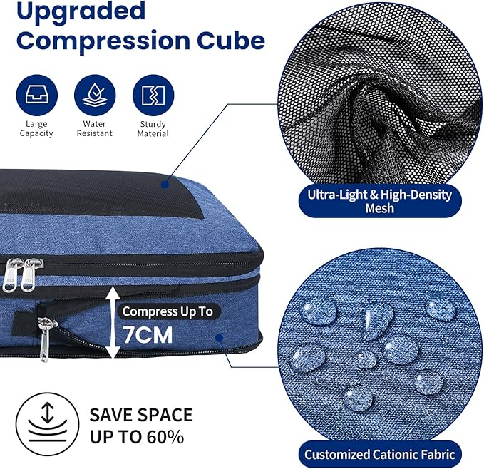Compression Packing Cubes for Travel, Lightweight Vacation Travel Essentials, Travel Accessories for Suitcase Organizer Bags Set, Durable Luggage Organizer