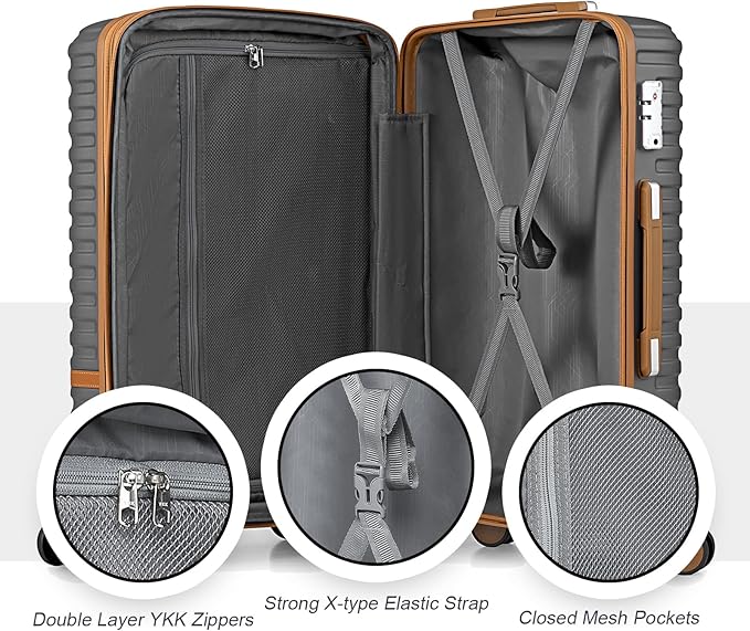 Joyway Carry on 20Inch &24 Inch Checked Luggage Set, 2-Piece Expandable Suitecase Set with Spinner Wheel, Hard Shell Suitcase with TSA Lock(Grey)