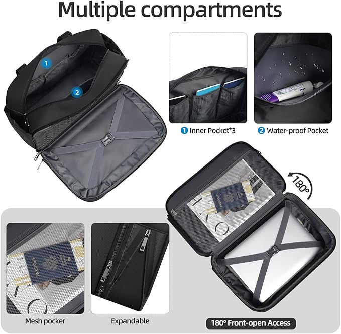 Carry on Luggage with Spinner Wheels 20-Inch,Lightweight Expandable Luggage Set Carry-on Suitcase with Wheels &carry on Tote Bag,Women Men-Black