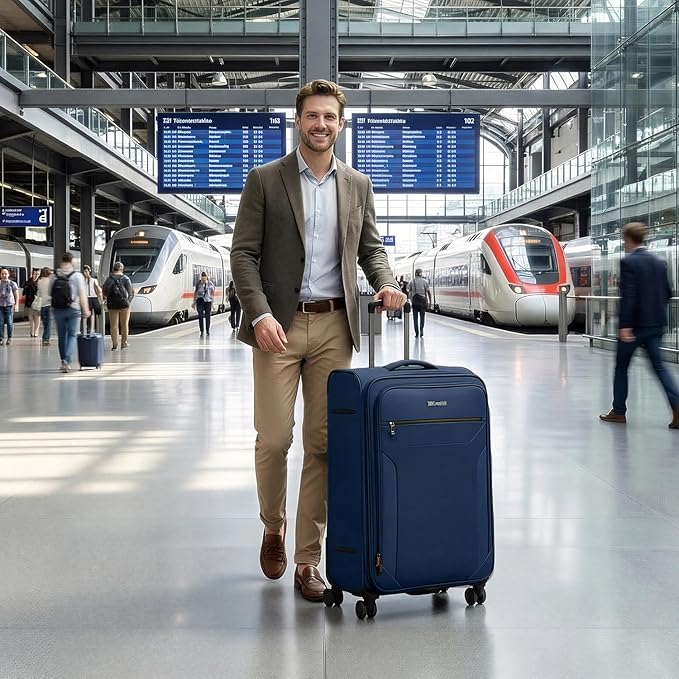 28 Inch Softside Expandable 20% Checked Luggage w/TSA LOCK and Spinner Wheels,Lightweight Upright Softshell Luggage for Men/Women（Navy,28in）