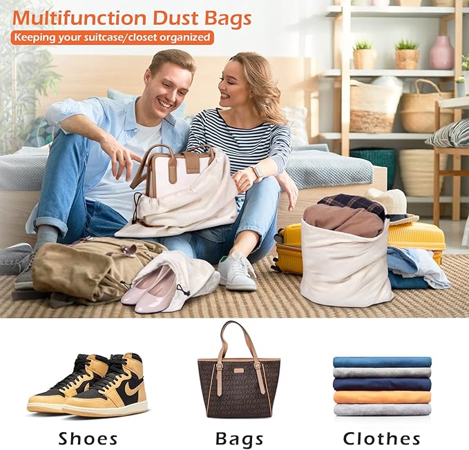 MISSLO Cotton Breathable Dust-proof Drawstring Storage Pouch Bag (Pack 3 XL)