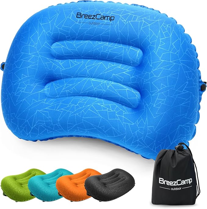 Inflatable Camping Pillow, Travel Blow Up Air Pillow, Neck Lumbar Support Ultralight Compact Pillow for Outdoor Hiking Backpacking Car Beach Airplane Sleeping Essentials, Navy Blue