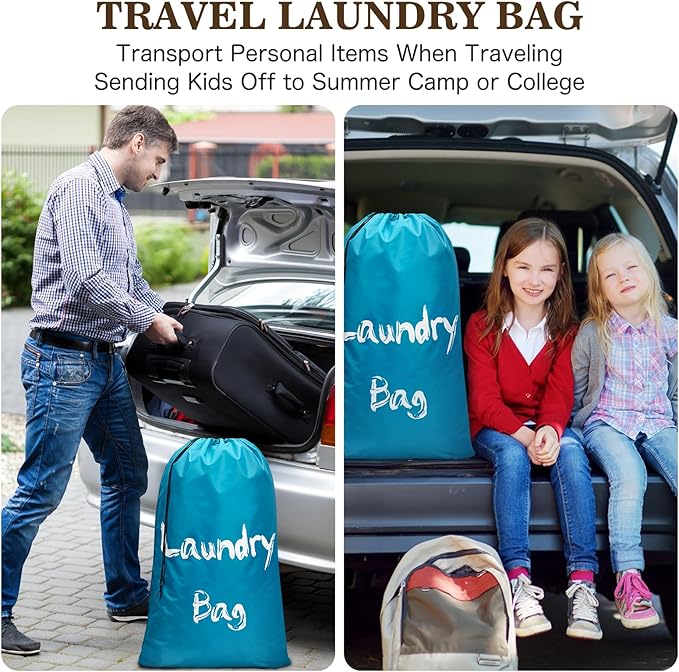 2Pcs XL Travel Laundry Bag for Dirty Clothes, Extra Large Heavy Duty Organizer with Drawstring, Cruise Ship Camping Travel Road Trip Vacation Essentials Must Haves 2024 for Kids Girl (Blue + Blue)