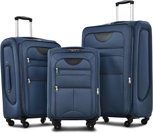 Merax Softside Luggage Set, Travel Suitcase Expandable Lightweight, 3 Piece Luggage Sets with Spinner Wheels 22" 26" 30" Suitcase with TSA Lock (Deep Blue)