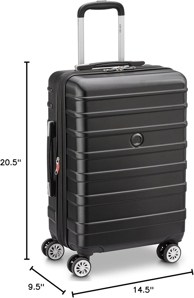 DELSEY PARIS Margot Hardside Luggage, Dual Wheel Spinners for Smooth Travel, Expandable with Spacious & Organizable compartments, Men and Women, Black, Carry-On 20-Inch
